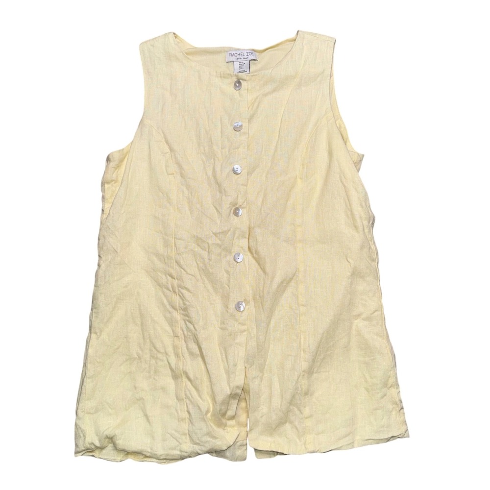 Rachel Zoe Linen Vest Women Small Yellow Excellent Button Down Back Tie Tank